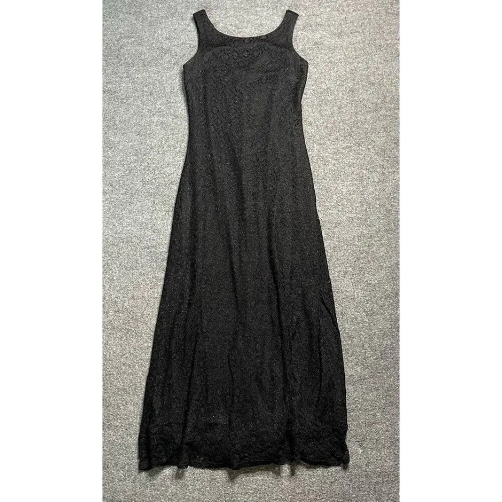 Harlow Womens Nites Black A Line Dress Lace Formal Evening Maxi Sleeveless 4 - Picture 1 of 8